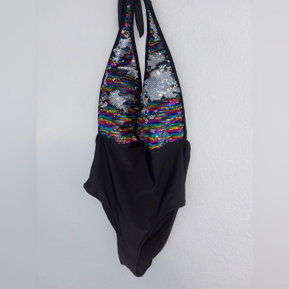 Rainbow Sequin Halter Swimsuit - Picture 9 of 9